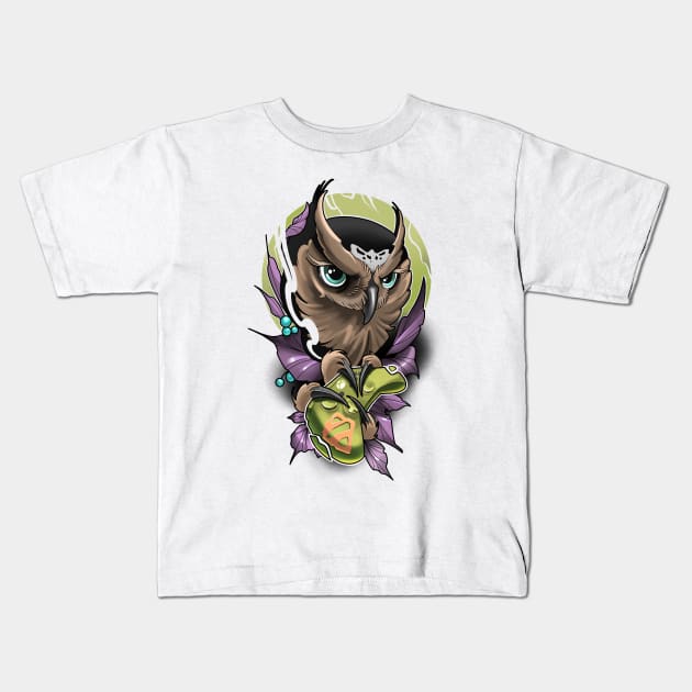 Gamepad & Owl Kids T-Shirt by Vika_lampa_13